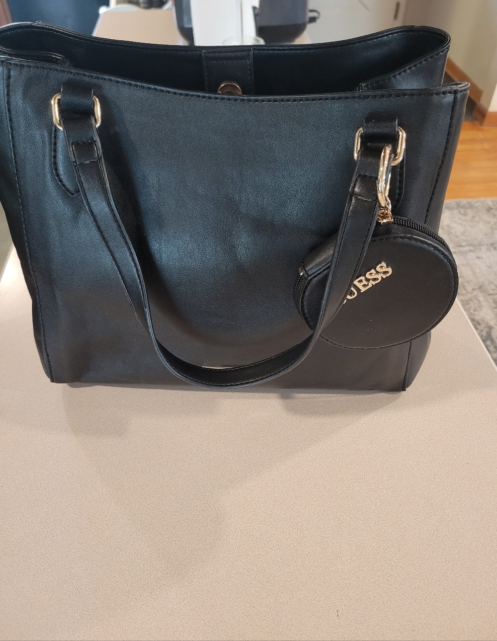 Guess Black Tote with Gold Hardware and Coin Pouch